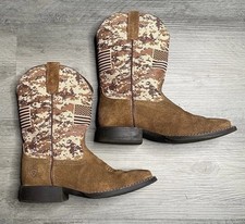Ariat Youth Patriot Western Cowboy Boots Brown Suede Camo American Flag US 1