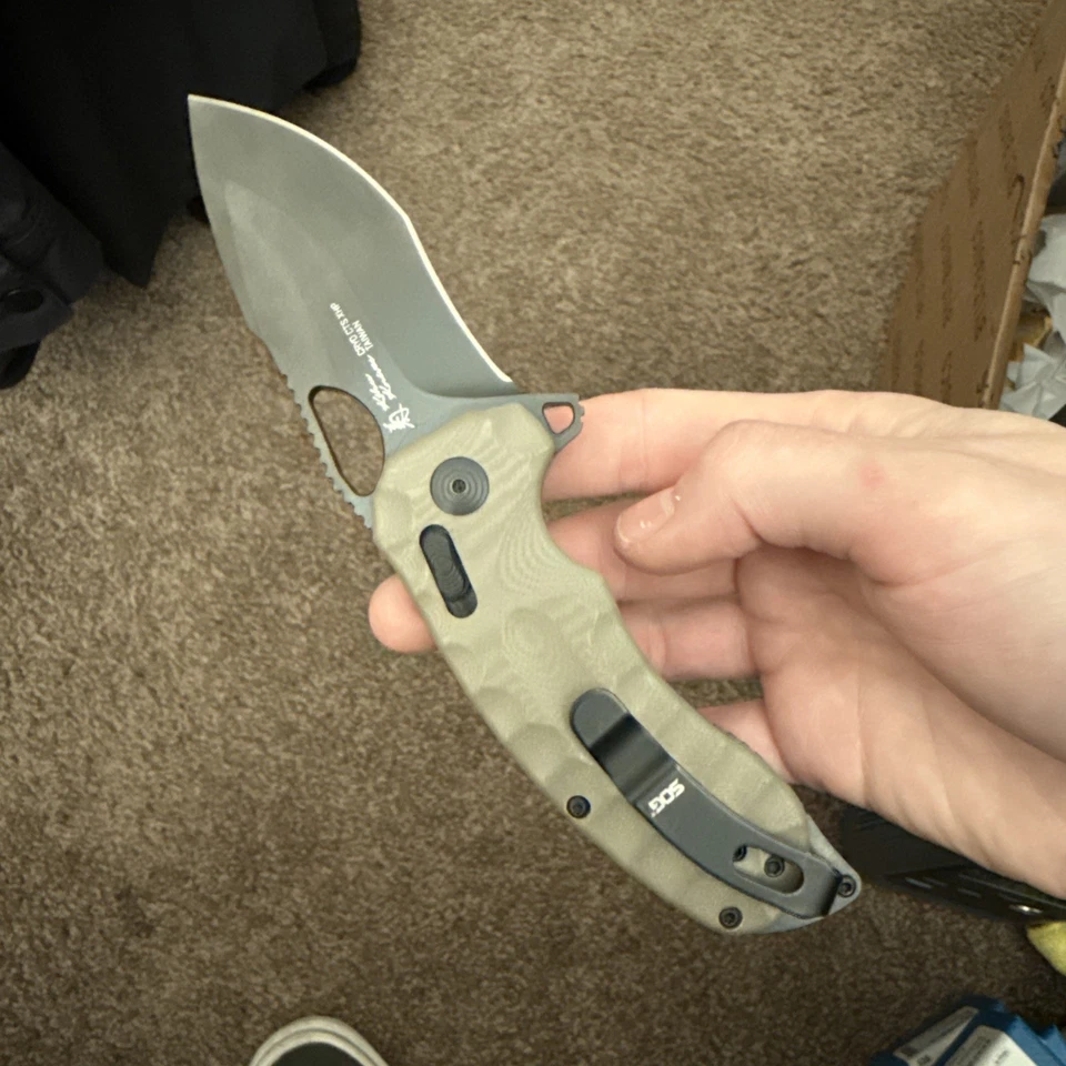 SOG Kiku XR Combat Folder Pocket Knife Cryo CTS-XHP 12-27-05-57 Tan G10 NEW - Image 4 of 4