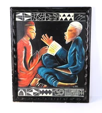 Unique Muslim Men Expressionism Art On Wood Signed Momo