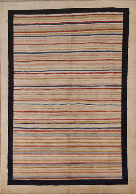 Premium Quality Gabbeh Kashkoli Wool Striped Accent Rug - Timeless Style'' 5x6 ft