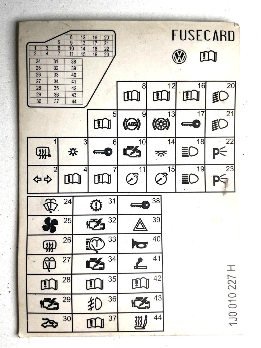 mk5 golf cigarette lighter fuse location VW Golf Mk4 2.0 interior fuse box card diagram fusecard