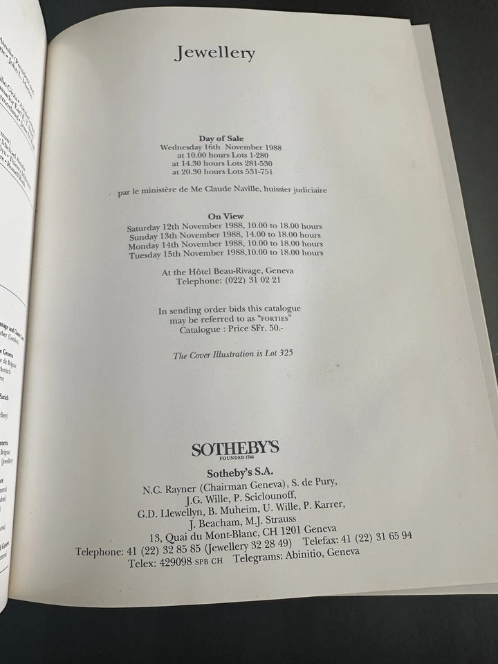 Sotheby’s Auction Catalogue - Magnificent Jewels Geneva November 16 , 1988 - Image 2 of 4