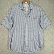 Criquet Shirt L Blue White Check Short Sleeve Lightweight Vented Golf Button Up