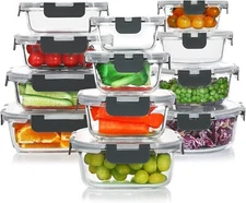 24-Piece Glass Food Storage Container Set, Meal Prep Containers - Stackable,Gray
