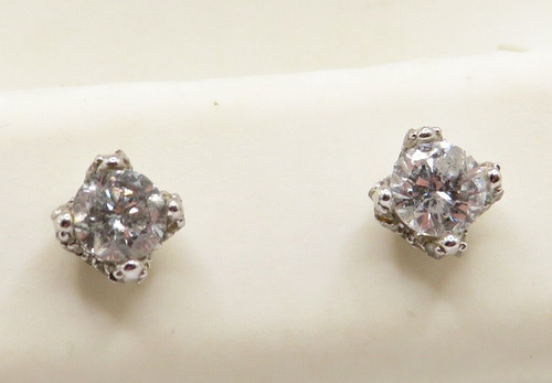 14K WHITE GOLD EARRING PAIR w 2 RBC DIAMONDS & 40 RBC ACCENT DIAMONDS*
