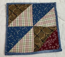 Antique Vintage Patchwork Small Doll Quilt Or Table Topper, 4 Patch W/ Triangles