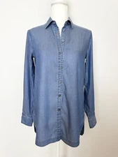 Banana Republic Parker Women's Button Up Tunic Blouse Size XS Blue Chambray