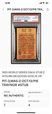 1925 WORLD SERIES GAME 6 TICKET🎟️10/13/25 NATIONALS/PIRATES
