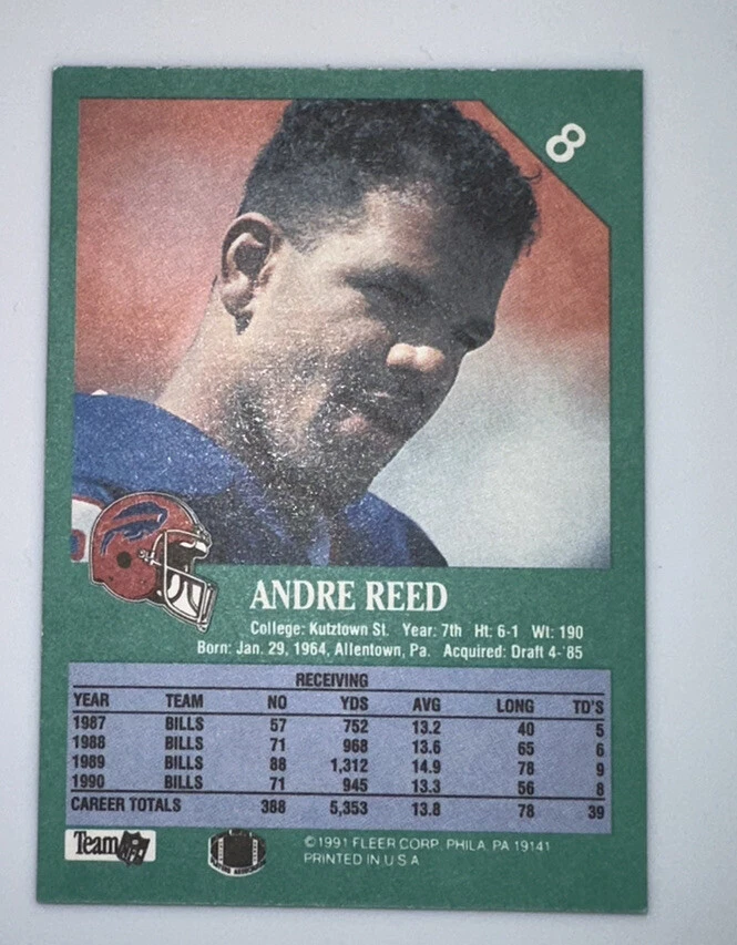 1991 Fleer - #8 Andre Reed - Image 2 of 2