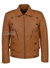 Men's Studded Leather Jacket Tan Rockstar Series FASHION 100% LEATHER (9650)