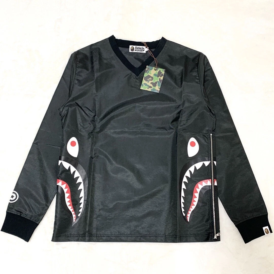 A BATHING APE (BAPE) Giacca a vento uomo BAPE usata M rara zip laterale squalo nera rara scimmia autentica