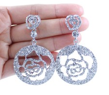 ROSE BRIDAL DANGLE AUSTRIAN CRYSTAL RHINESTONE CHANDELIER EARRINGS SILVER E2173