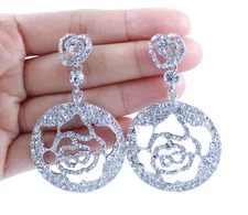 ROSE BRIDAL DANGLE AUSTRIAN CRYSTAL RHINESTONE CHANDELIER EARRINGS SILVER E2173