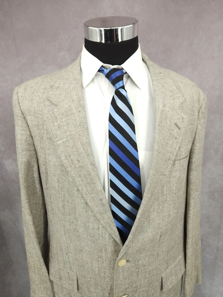 Savile Row Tweed Blazer Mens 42L Gray Silk Sports Coat Jacket 2 Buttons Vent - Image 3 of 4