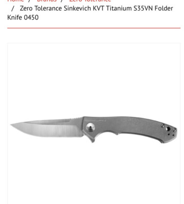 Zero Tolerance Sinkevich KVT Titanium S35VN Folder Knife 0450 Serial # 17177