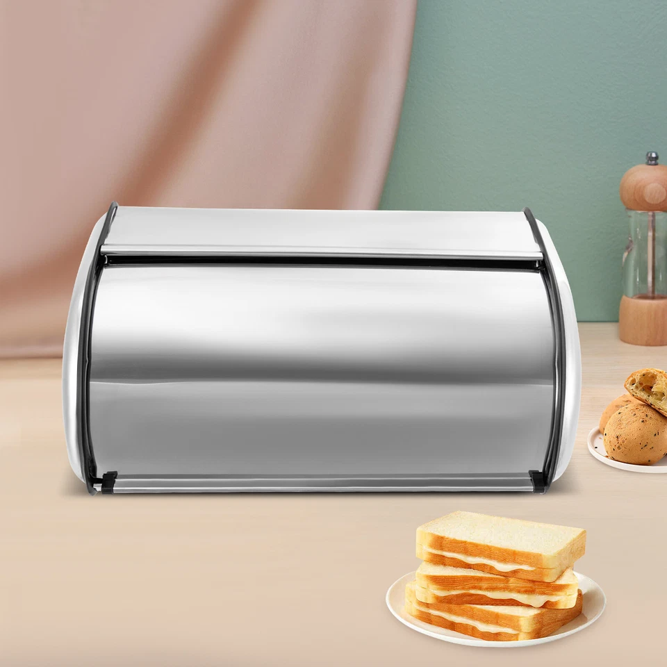 Caja de pan de acero inoxidable cubo de pan plateado mostrador de cocina contenedor de pan Foto 4 de 4