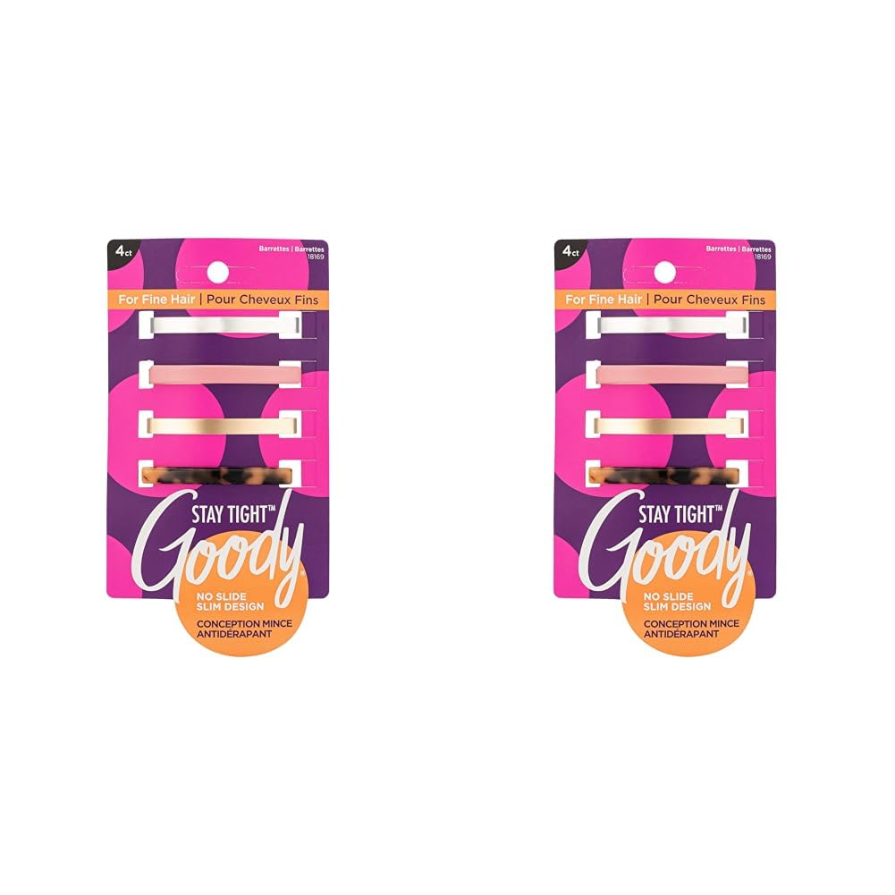 Goody Hair Barrettes Clips for Fine Hair 4 Count, Assorted Colors