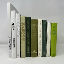 Lot of 10 Green/White Hardcover Books Staging or Decoration