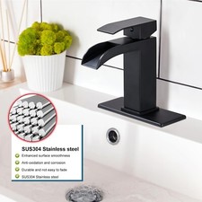 Midanya, Single Handle, Matte Black, Slotted Waterfall Faucet, Pop-up Drain
