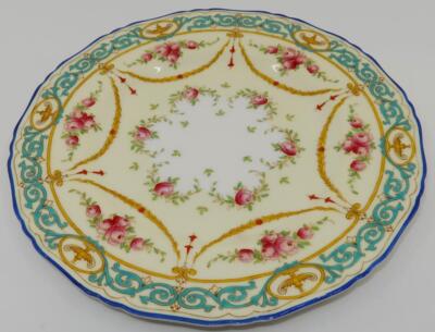 Vintage Royal Worcester 1002/2 Turquoise & Yellow Lunch Luncheon Plate, 9 1/4''