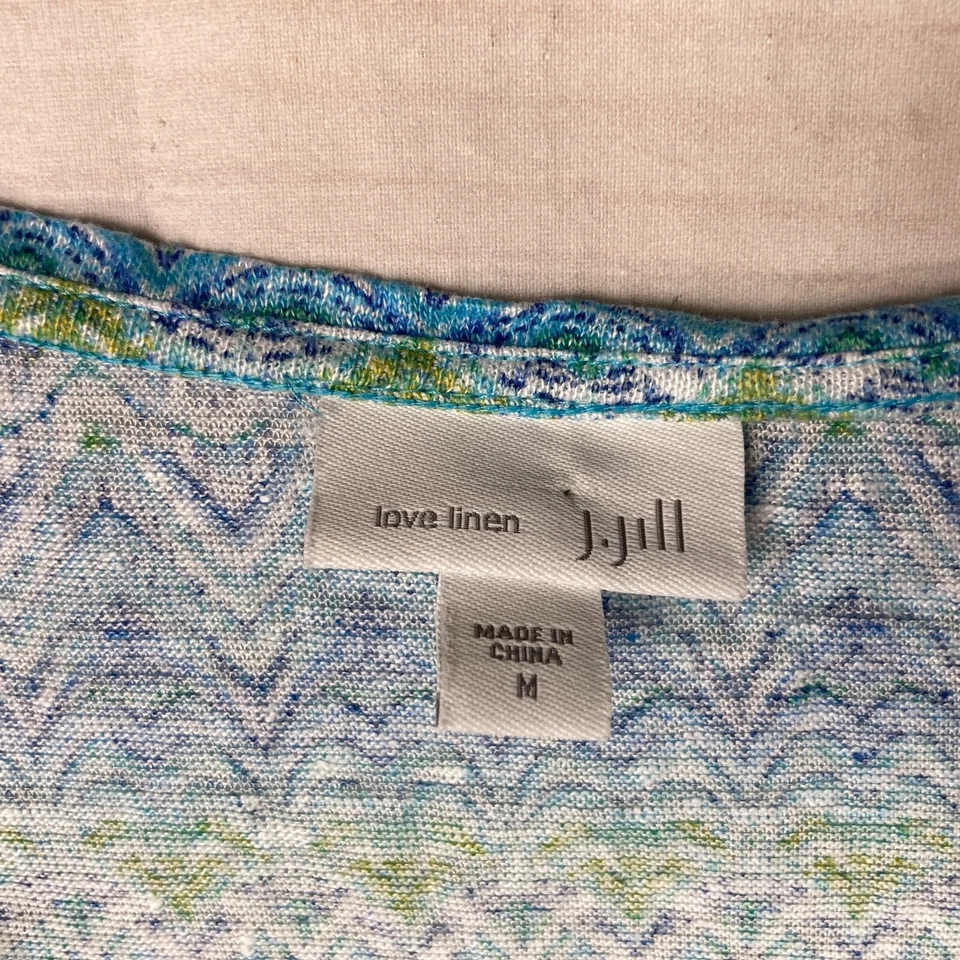J. Jill Топ женщин M синий желтый любовь льняной футболка v-образным вырезом короткий рукав геометрический - Изображение 3 из 4