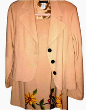 Vtg Focus by Shani Womens 2 Piece Skirt & Jacket Embroidered Camel Color Sz M