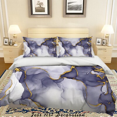 3D Marble Texture Golden Purple Quilt Cover Set Bedding Sets Pillowcases 64