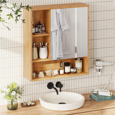 Bathroom Bamboo Mirror Cabinet Single Door Hanging Cupboard Wall Mounted Cabinet