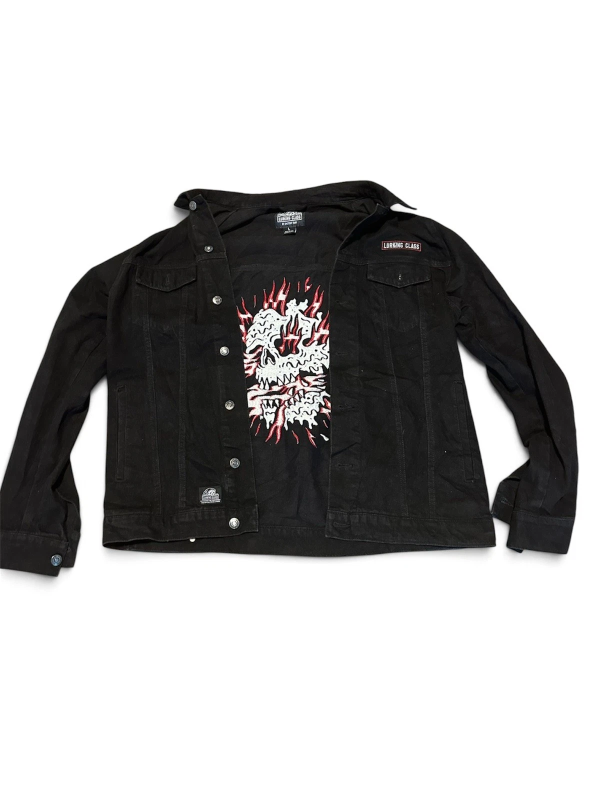 Lurking Class by Sketchy Tank Disconnect Black Denim Skull Jacket Men’s Large L image 1