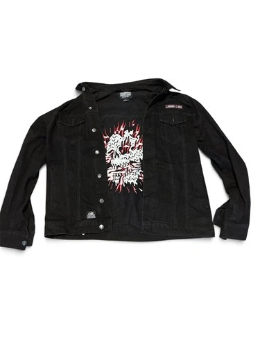 Lurking Class by Sketchy Tank Disconnect Black Denim Skull Jacket Men’s Large L video thumbnail
