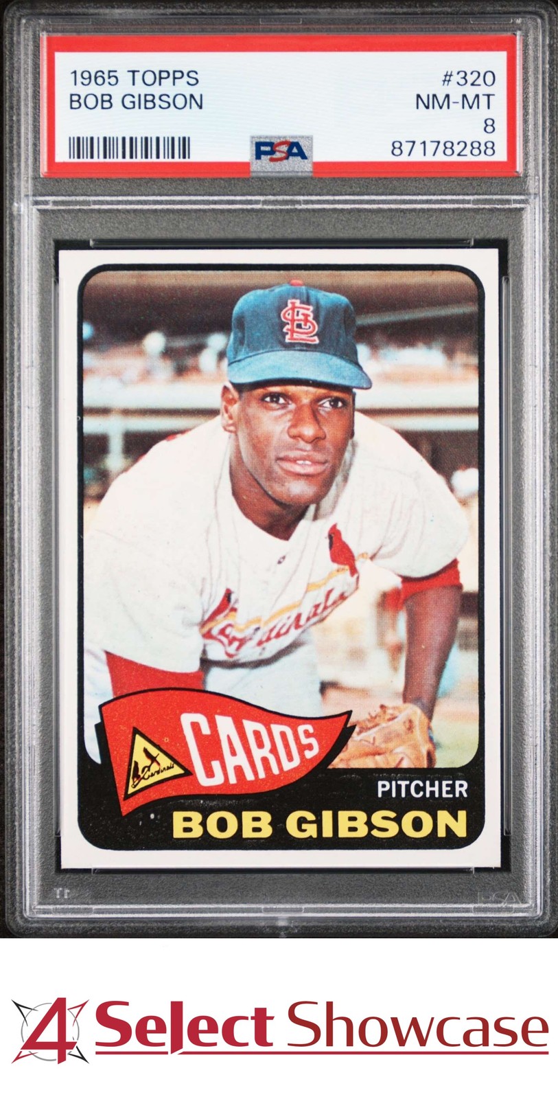 1965 TOPPS #320 BOB GIBSON CARDINALS HOF PSA 8