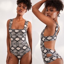 NWT Free People Oh She's Strappy Bodysuit M Snake Reptile Print Satin Chic Y2K