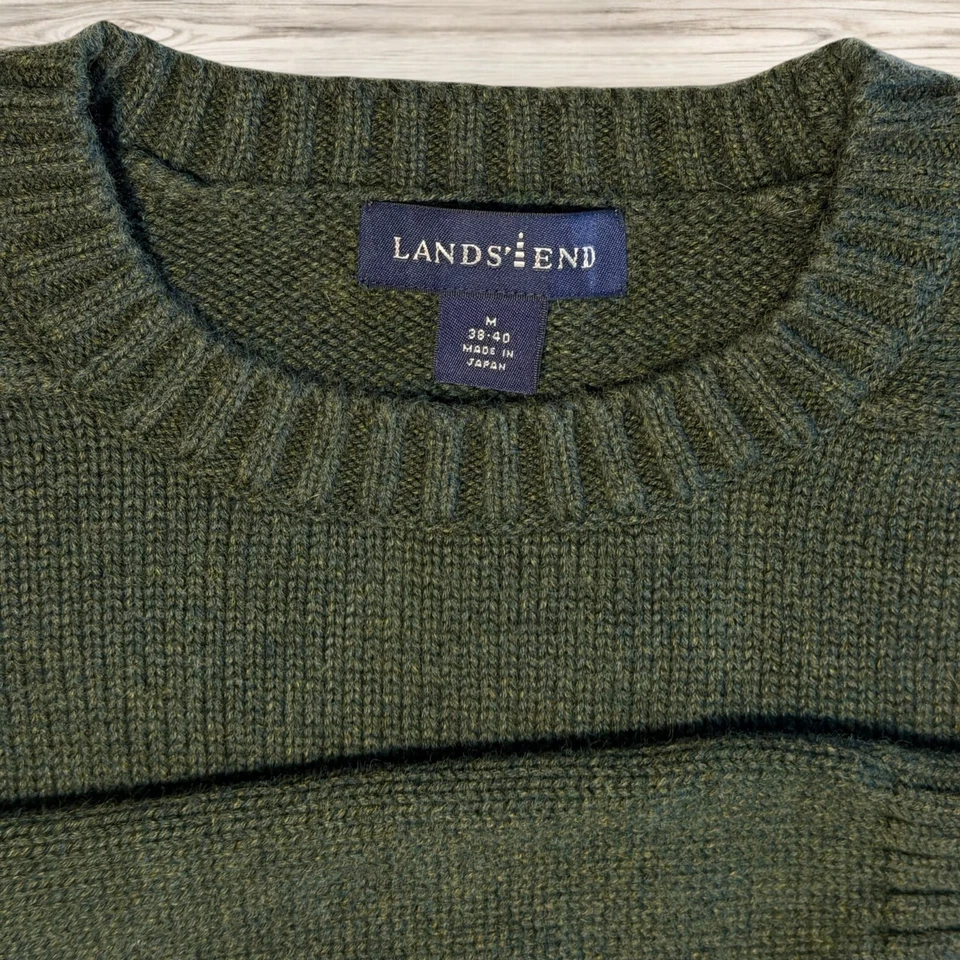 Suéter Vintage Lands’ End Talla M Verde Algodón Cuello Redondo Tejido Japón Cabina Clásico Foto 3 de 4