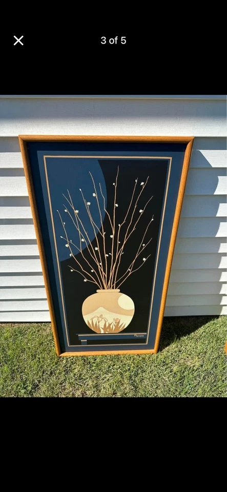 Pinturas de jarrón Franco / Pinturas al óleo de jarrón de mediados de siglo originales / Arte de pared Foto 2 de 4