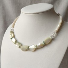 Collana Girocollo Con Madreperla Azzurrite Cristallo Elegante Avorio Artigianale