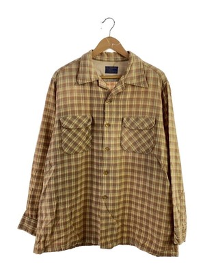 PENDLETON 50s / Offener Kragen / Lang Hemd / XL / Wolle/Betteln/Kariert