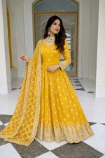 New Designer Faux Georgette Yellow Gown Bottom With Dupatta For Function Wear