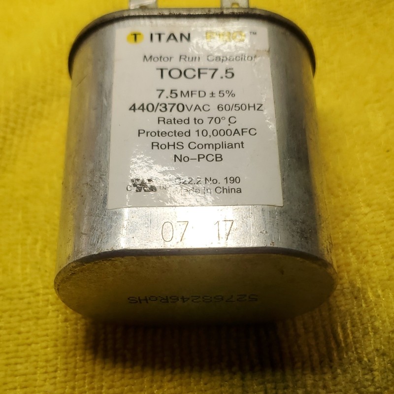 Titan Pro Motor Run Capacitor TOCF7.5 Model TOCF7.5 7.5 MFD 440/370VAC