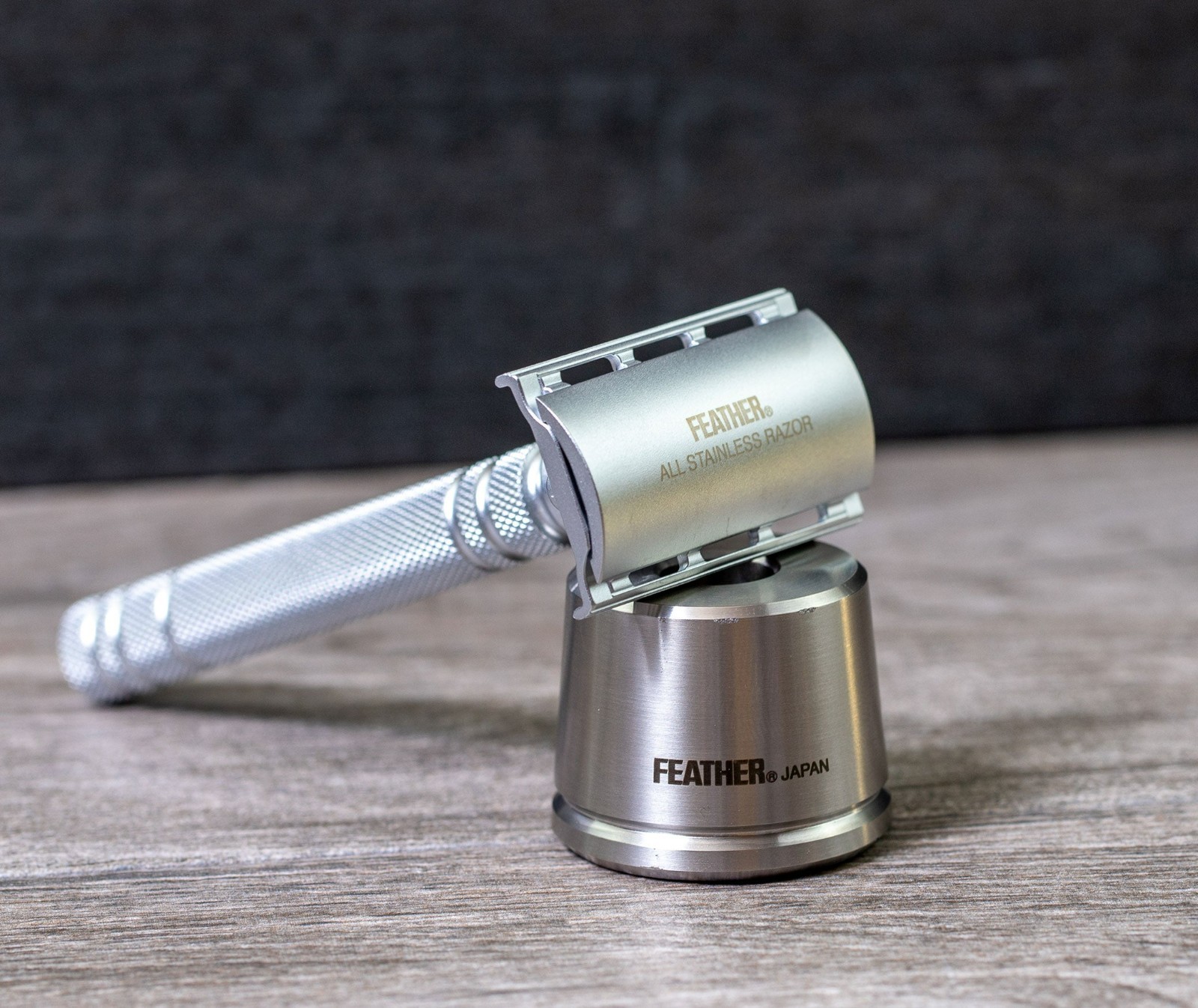 Feather All Stainless Double Edge Safety Razor TAS-D1 Stand + 12 Blades Japan