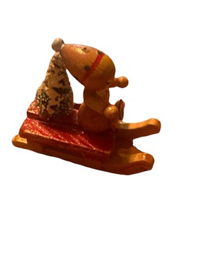 Vintage Gingerbread Man On Sled Christmas Tree Ornament Wooden Hand-Painted