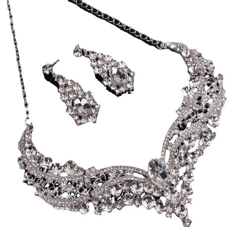 4 pezzi Set di gioielli da sposa elegante, composto da corona, collana e orecchini, in lega di zinco con strass, set di accessori da matrimonio per spose, k di accessori per San