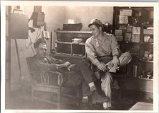 Vintage WWII Era Photo Two Soldiers Relaxing Office Barracks Snapshot