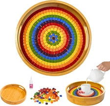 Rainbow Style Mosaic Kits for Adults - DIY Glass Tile Tray Craft Kit, Creative A