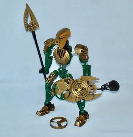 Lego Bionicle IRUINI (8762) Gold Toa Hagah Warrior in Canister with 2 Spinners