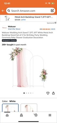 Metal Arch Backdrop Stand White Wedding Backdrop Stand Set of 2 (7.2FT,6FT) S...