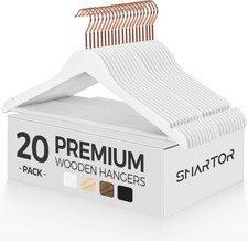 White Wooden Hangers 20 Pack, Solid Wood Coat Hanger for Closet, Heavy Duty Wood