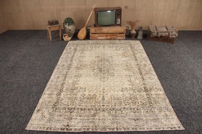 Vintage Turkish Oversize Rug 6,3x10,2 ft, Beige Brown Ombré Rug