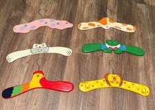 VTG Children's Wooden Hand Painted Animal Hangers Set of 6 Lion Frog Bird Pig