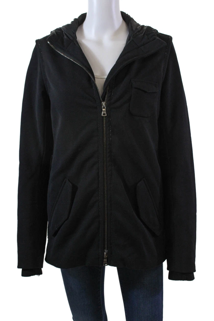 Giacca leggera Prada Sport donna manica lunga zip davanti con cappuccio nera taglia IT 42