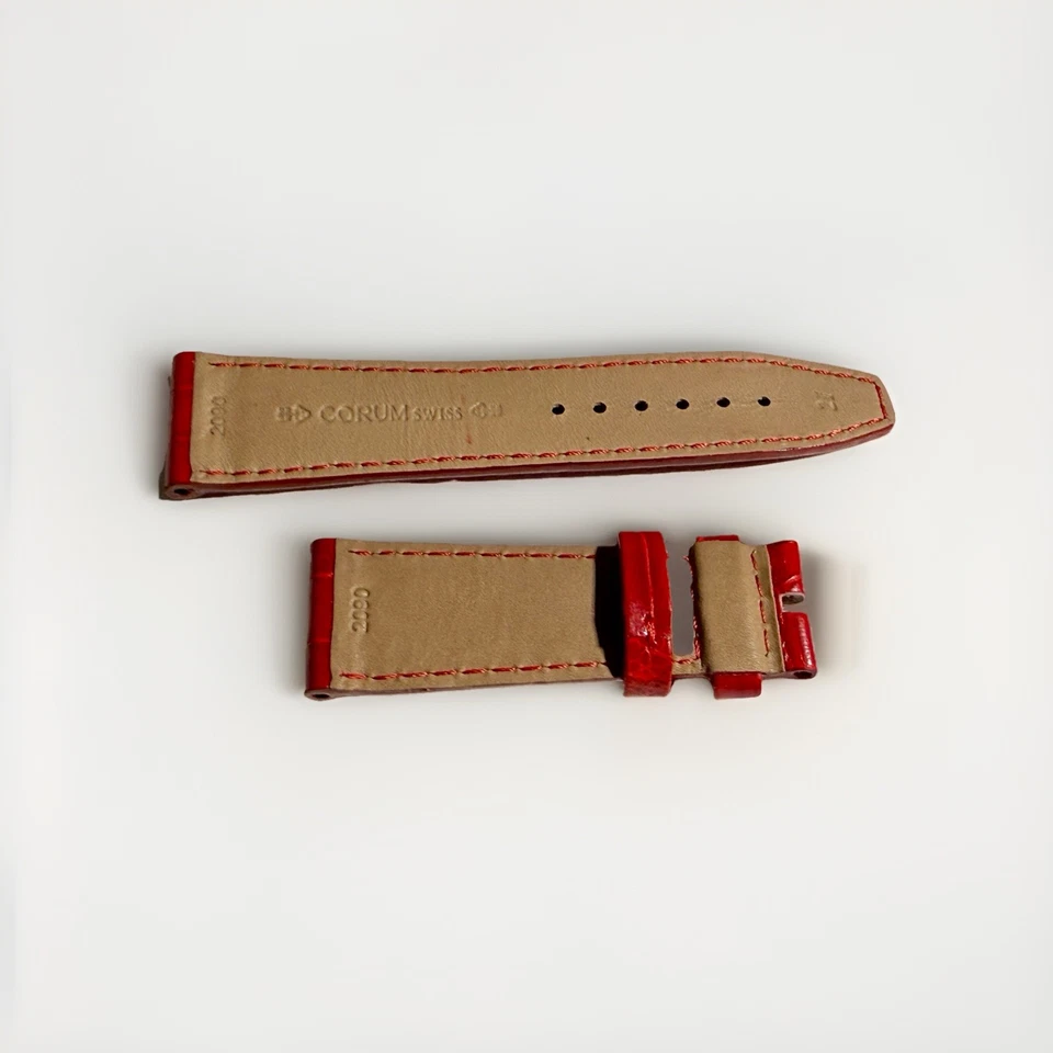 Подлинный новый ремешок для часов Corum 21 мм x 18 мм красный аллигатор от оригинального производителя - Изображение 2 из 2